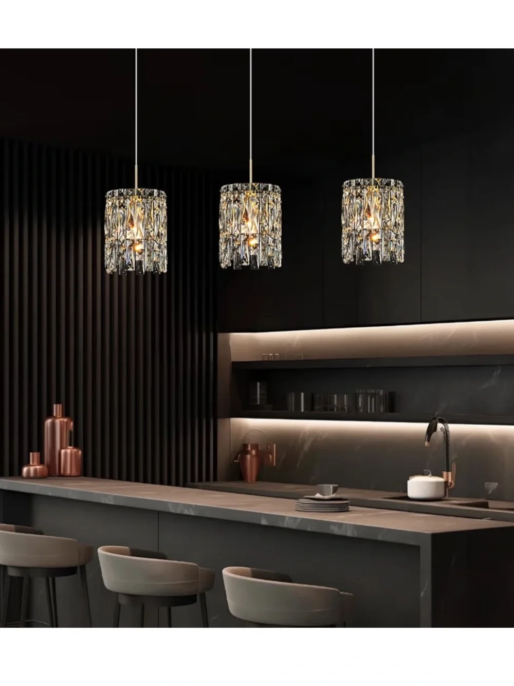 NIB Modern K9 Gold Crystal Pendant Lights Fixtures Kitchen Island Set of 3